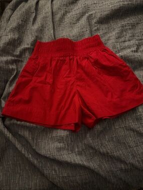 Hill House Red High-Waist Smocked Shorts